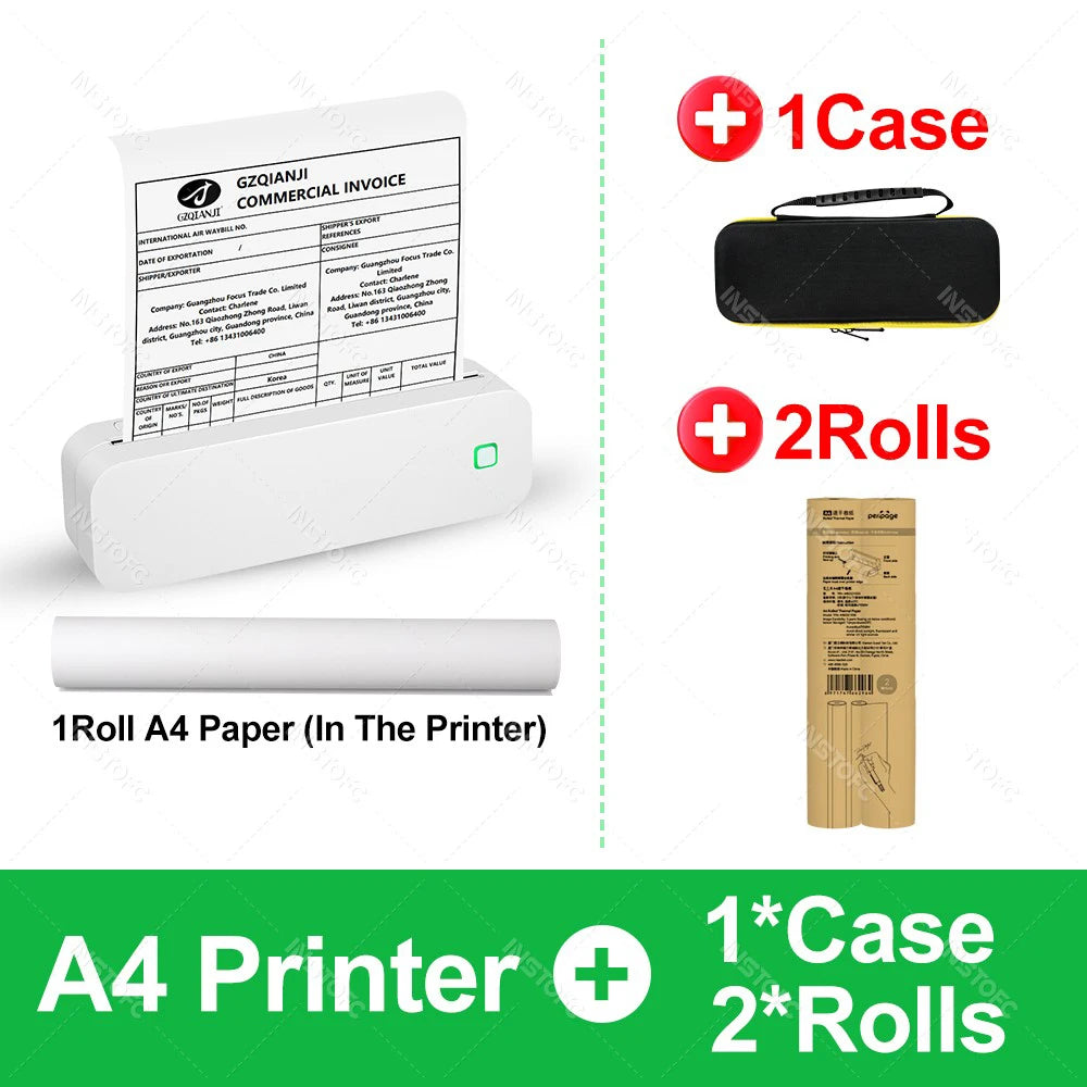 Inkless A4 Portable Thermal Printer Supports A40 Thermal Paper Bluetooth Wireless Mobile Travel Printers for Car & Office Use