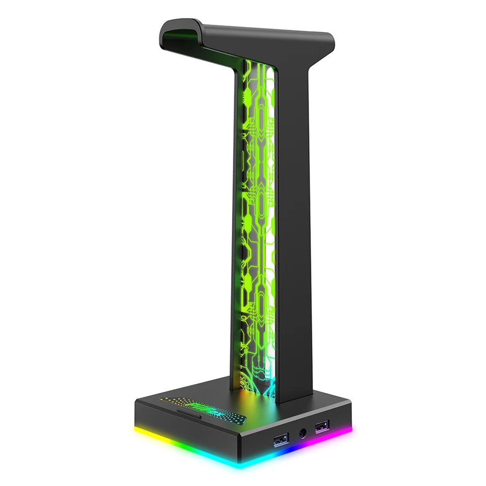 RGB Gaming Headphone Stand 10 Lighting Effects Headphone Stand Holder Rack USB Port 3.5mm Audio Port Desktop Headset Bracket