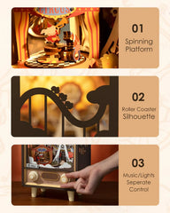 Robotime Rolife Sunset Carnival Music Boxes with Lights Ferris Wheel Home Decoration Luxu Design 3D Wooden Puzzle Toys for Child