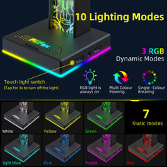 RGB Gaming Headphone Stand 10 Lighting Effects Headphone Stand Holder Rack USB Port 3.5mm Audio Port Desktop Headset Bracket