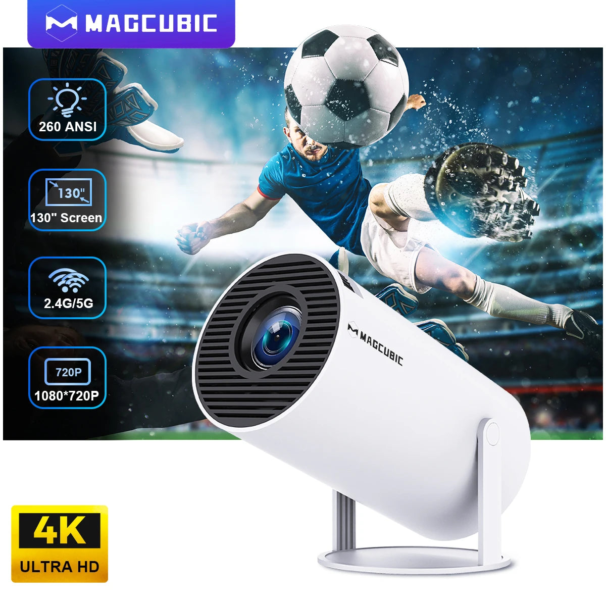 Projecteur Magcubic Android 11 4K 1280*720P HY300 Double Wifi 260ANSI 180°flexible BT5. 0 Cinéma Extérieur Portable Projetor HY300 Pro