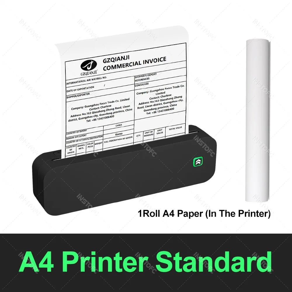 Inkless A4 Portable Thermal Printer Supports A40 Thermal Paper Bluetooth Wireless Mobile Travel Printers for Car & Office Use