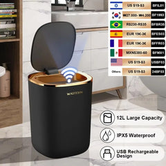 Poubelle de salle de bain à capteur intelligent 12 L Seau à ordures de luxe Poubelle automatique pour cuisine Toilette Poubelle Smart Home