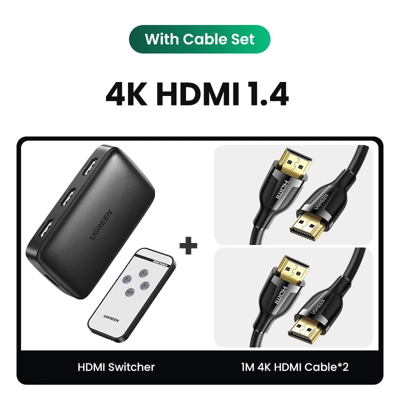 UGREEN HDMI 2.1 Switcher 8K 60Hz 4K120Hz HDMI-compatible Switch 3 in 1 Out with Remote Control Converter For Xbox PS5 Monitors