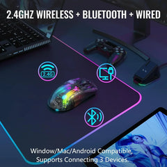 ATTACK SHARK X2 Pro Triple Mode Wireless Transparent Shell Gaming Mouse RGB Rechargeable 4000 DPI Rechargeable Dock Mouse