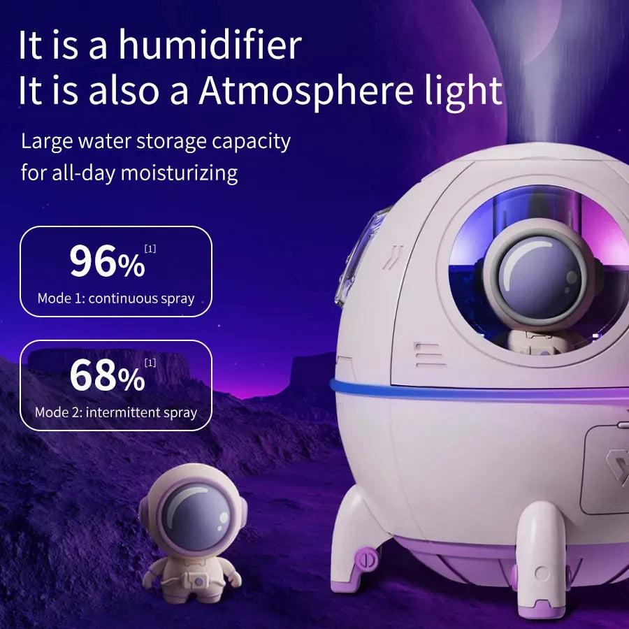 Humidificateur d'air à capsule spatiale de 220 ml, rechargeable par USB, diffuseur d'eau d'aromathérapie, lumière d'ambiance à 7 couleurs