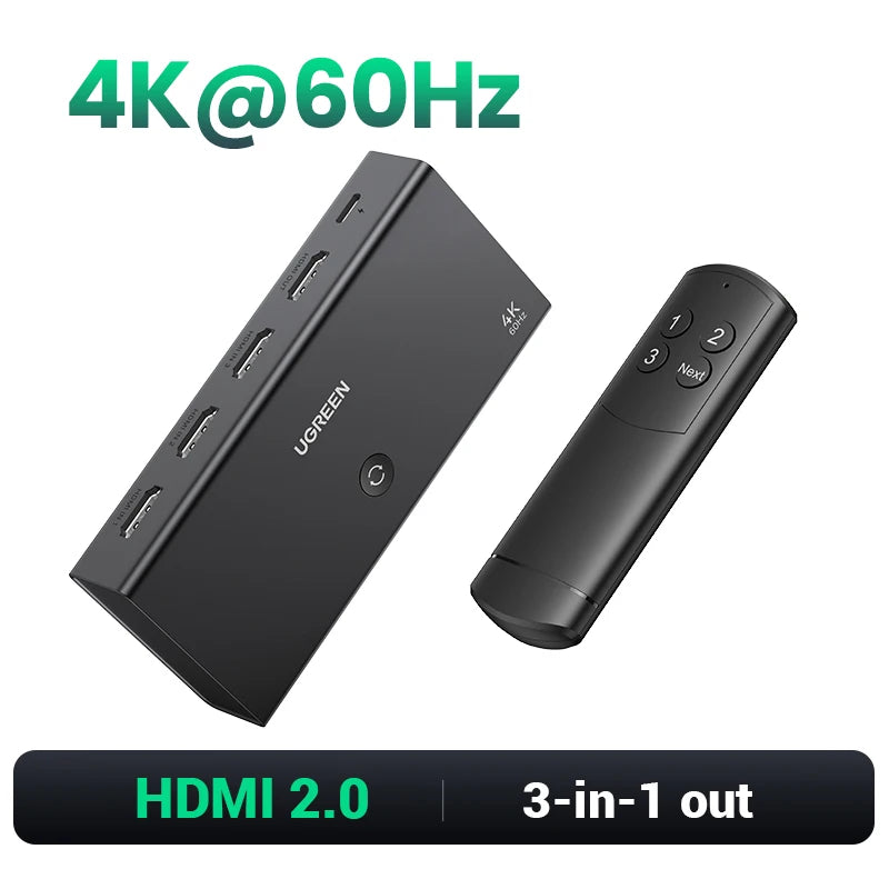 UGREEN HDMI 2.1 Switcher 8K 60Hz 4K120Hz HDMI-compatible Switch 3 in 1 Out with Remote Control Converter For Xbox PS5 Monitors