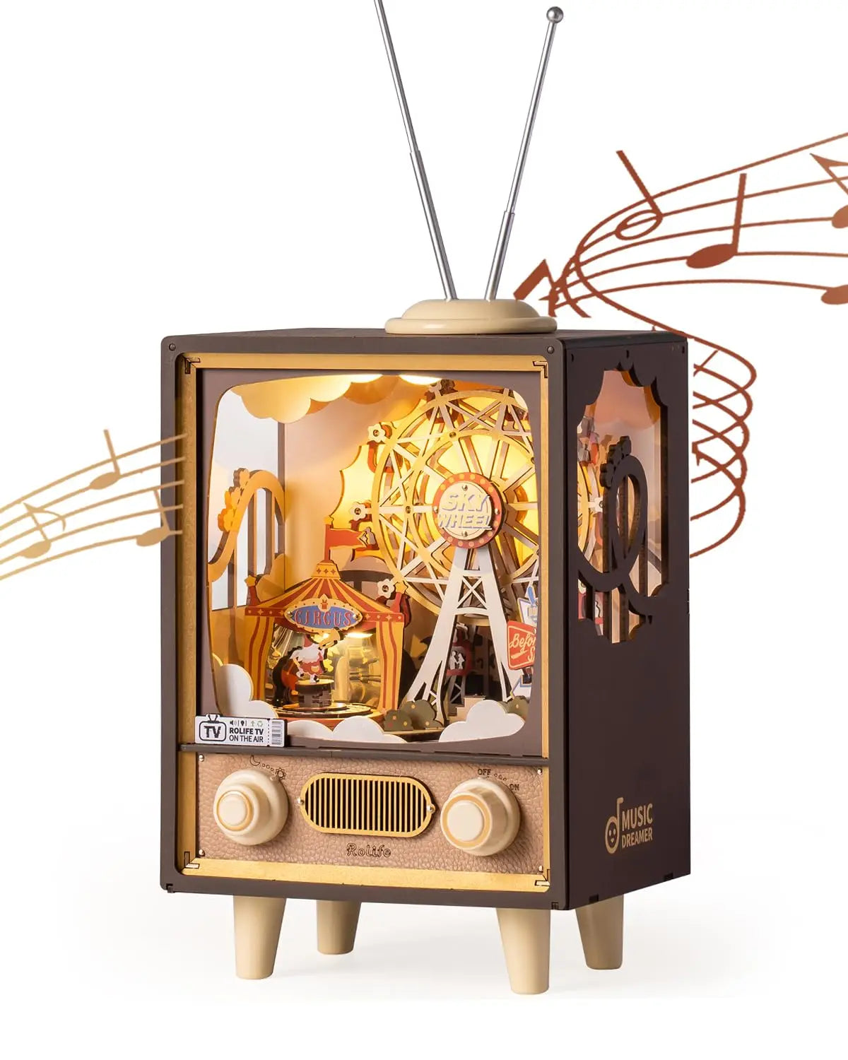 Robotime Rolife Sunset Carnival Music Boxes with Lights Ferris Wheel Home Decoration Luxu Design 3D Wooden Puzzle Toys for Child