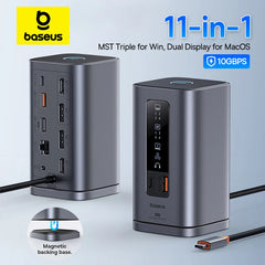 Baseus USB C Hub vers DP 4K@60Hz HDMI DisplayPort 11-EN-1 Station d'accueil Triple Affichage RJ45 PD 100W pour Windows Mac USB 3. 1 HUB