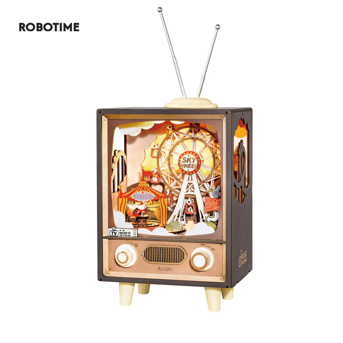 Robotime Rolife Sunset Carnival Music Boxes with Lights Ferris Wheel Home Decoration Luxu Design 3D Wooden Puzzle Toys for Child