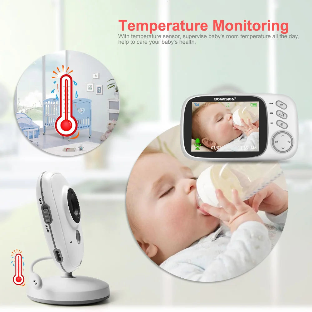 VB603 Moniteur vidéo pour bébé 2.4G sans fil avec 3,2 pouces LCD 2 voies Audio Talk Vision nocturne Surveillance Caméra de sécurité Baby-sitter