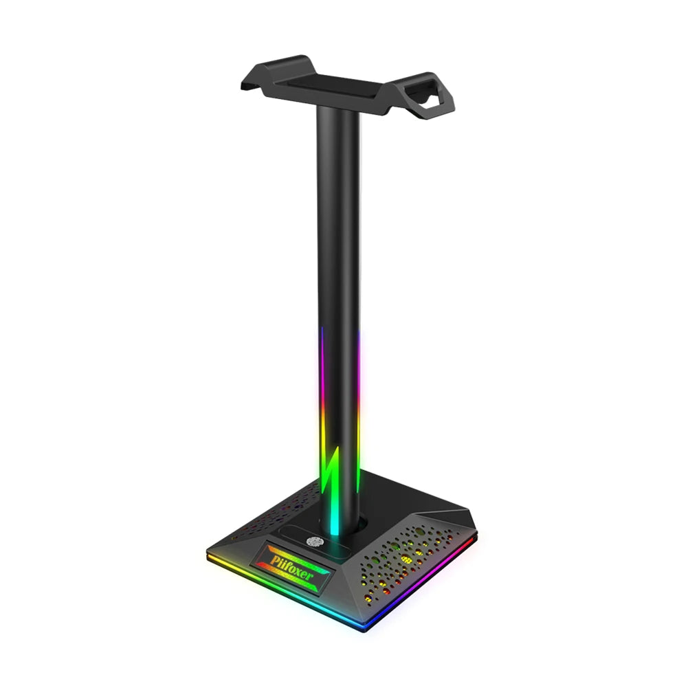 RGB Gaming Headphone Stand 10 Lighting Effects Headphone Stand Holder Rack USB Port 3.5mm Audio Port Desktop Headset Bracket