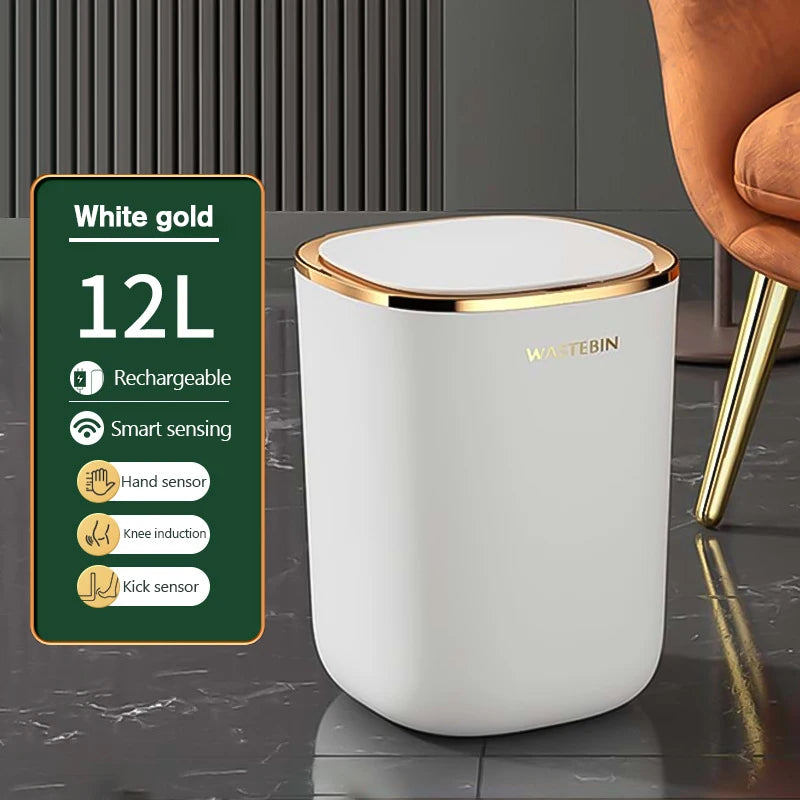 Poubelle de salle de bain à capteur intelligent 12 L Seau à ordures de luxe Poubelle automatique pour cuisine Toilette Poubelle Smart Home