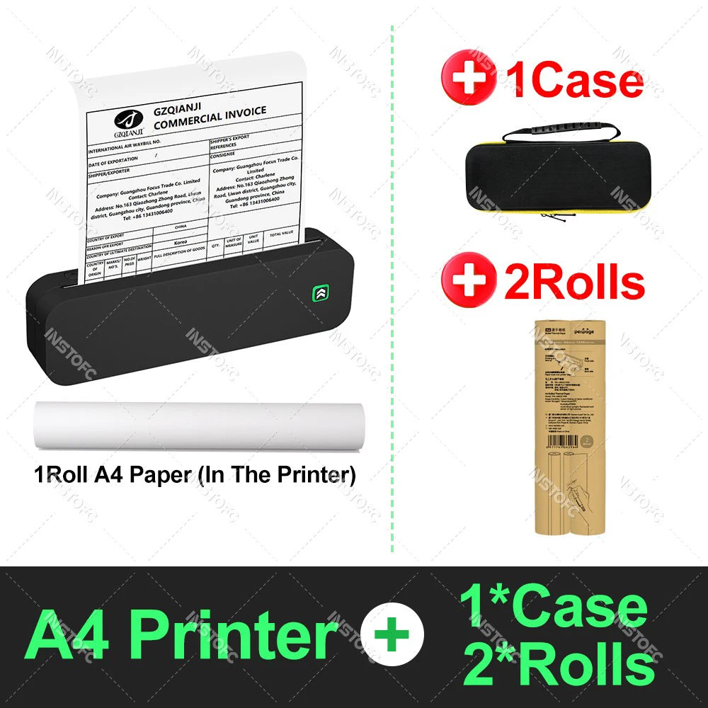 Inkless A4 Portable Thermal Printer Supports A40 Thermal Paper Bluetooth Wireless Mobile Travel Printers for Car & Office Use