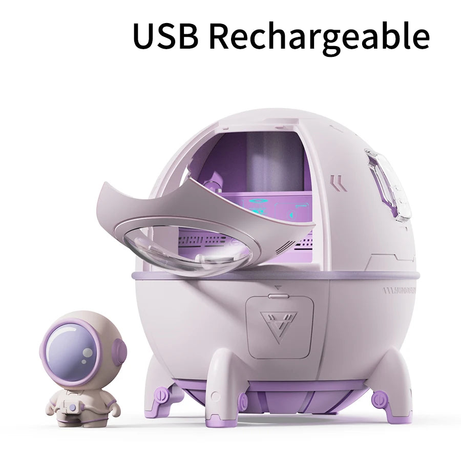 Humidificateur d'air à capsule spatiale de 220 ml, rechargeable par USB, diffuseur d'eau d'aromathérapie, lumière d'ambiance à 7 couleurs