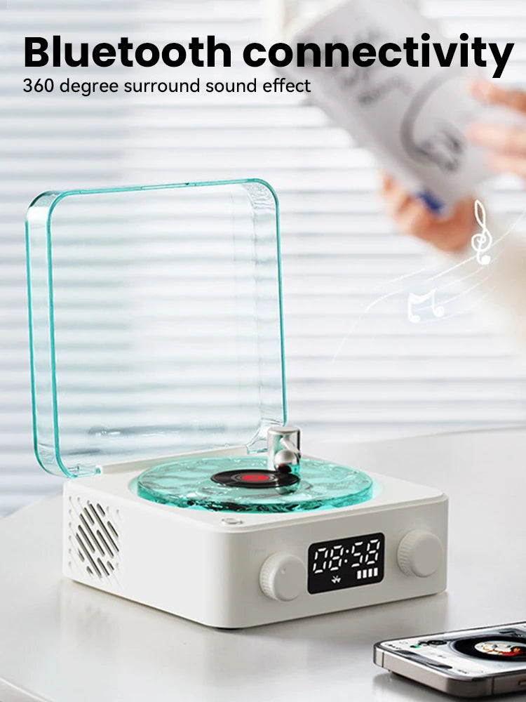 The Waves Vinyl Player Bluetooth Speaker White Noise Retro Turntable Speaker Sleep Aid Vitrola Shaped Speaker with RGB Light